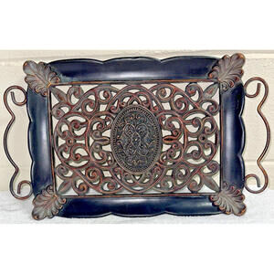 Metal Ornate Decorative Tray With Handles Old World Vintage Style Multipurpose